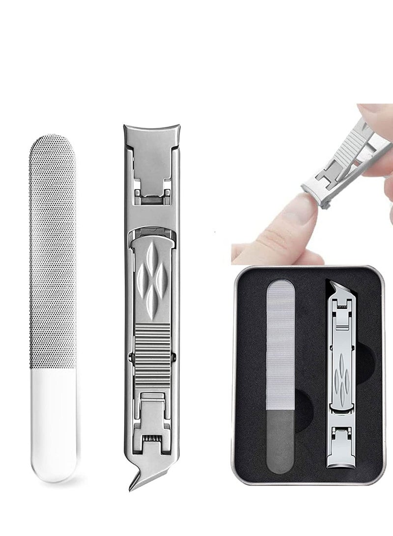 SYOSI Multifunctional Stainless Steel Fingernail and Toenail Clipper Cutters Foldable Wide Jaw Opening Cutter with Safety Lock Double Head Curved Slanted Trimmer Sharp Nail File Box - Image 1