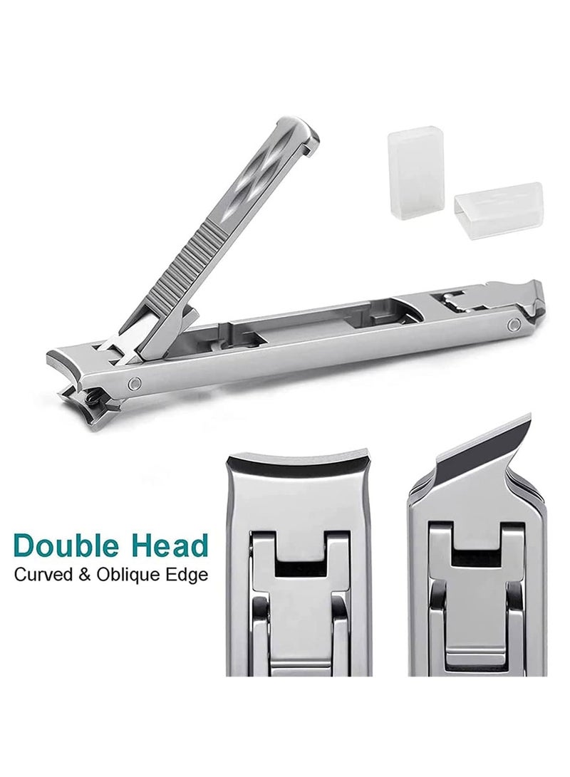 SYOSI Multifunctional Stainless Steel Fingernail and Toenail Clipper Cutters Foldable Wide Jaw Opening Cutter with Safety Lock Double Head Curved Slanted Trimmer Sharp Nail File Box - Image 4