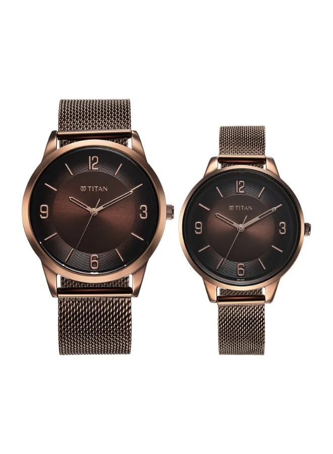 TITAN Bandhan Quartz Analog Brown Dial Brown Stainless Steel Strap Couple Watch - 18062648QM01