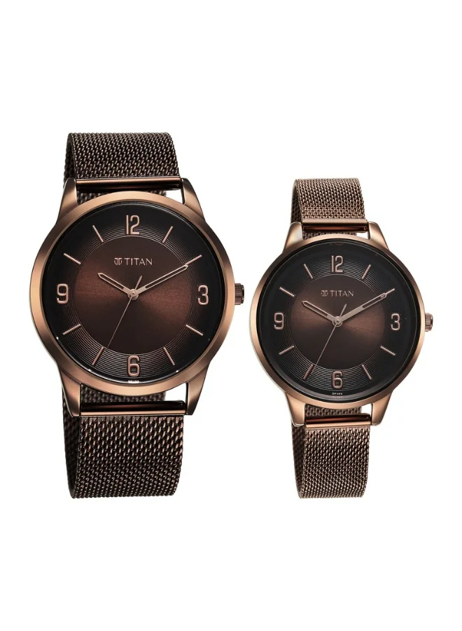 TITAN Bandhan Quartz Analog Brown Dial Brown Stainless Steel Strap Couple Watch - 18062648QM01