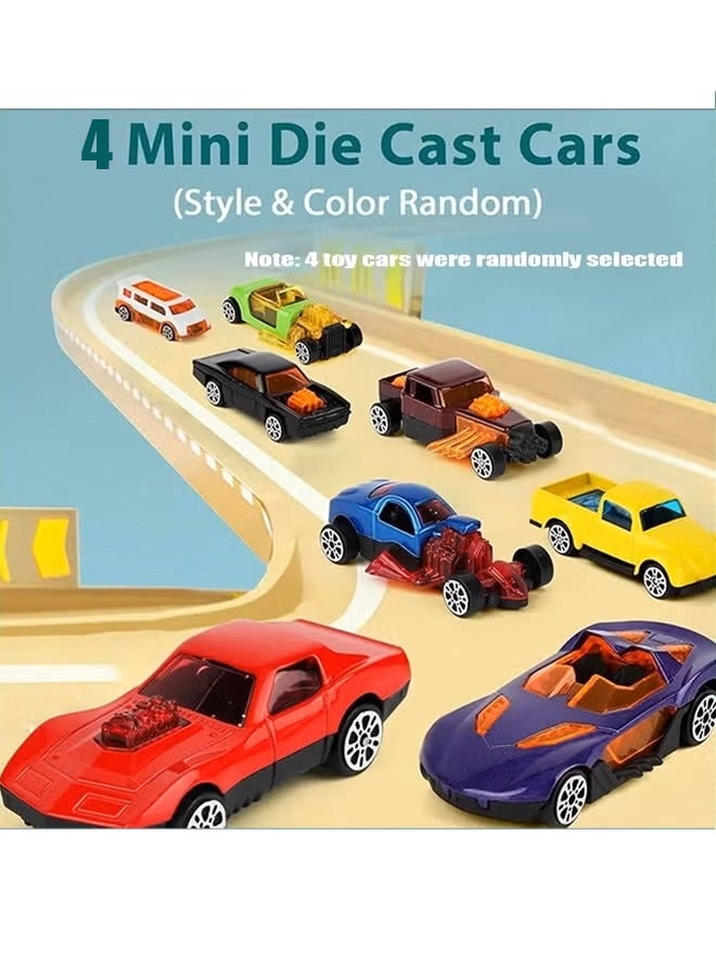 2 In 1 Truck Toy, Race Car Track Toy with Launcher, Folding Truck Catapult Toy with 8 Alloy Cars, Sliding Track Catapult Truck Toy, Transport Car Carrier Toy, Container Truck Toy, Die-Cast Transport Truck Toy, Kids Vehicle Playset with Slots & Foldable Race Tracks - Image 5