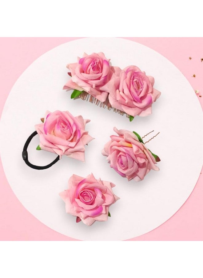 Hair Flare Rose Hair Accessories Combo Pack, 1 Rubber Band, 1 Comb Slide, 1 Hair Clip, 1 Hair Pin_2479_BabyPink - Image 5