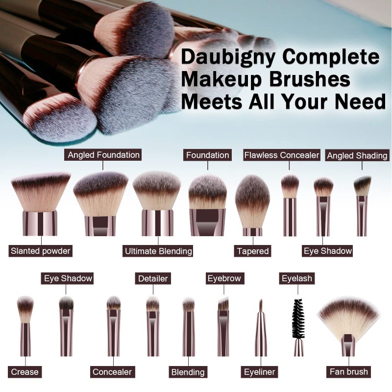 Daubigny Makeup Brushes, Daubigny 16Pcs Complete Premium Synthetic Makeup Brush Set with Professional Foundation Brushes Powder Concealers Eye shadows Blush Makeup Brush for Perfect Makeup (Champagne Gold) - Image 4