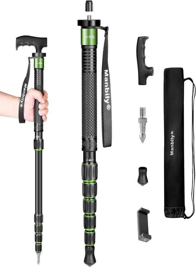 Manbily Monopods for Cameras Camera Monopod 61inches Walking Stick with Handle Portable Compact Travel Monopod Aluminum Alloy Selfie Stick 6 Sections 15.4lbs for DSLR Video Camcorder Stand (GREEN) - Image 1