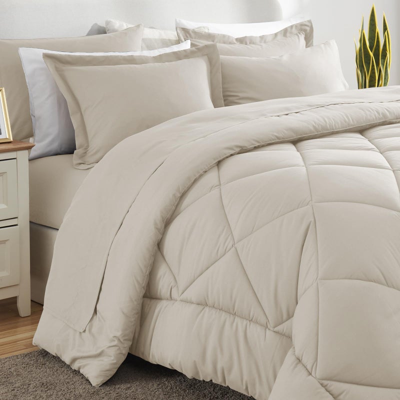 CozyLux Oversized King Comforter Set Beige - 7 Pieces Bed in a Bag Comforter Set with Sheets, Luxury Soft Bed Set All Seasons, Bedding Set with Down Alternative Comforter, Sheets, Pillowcases & Shams - Image 4