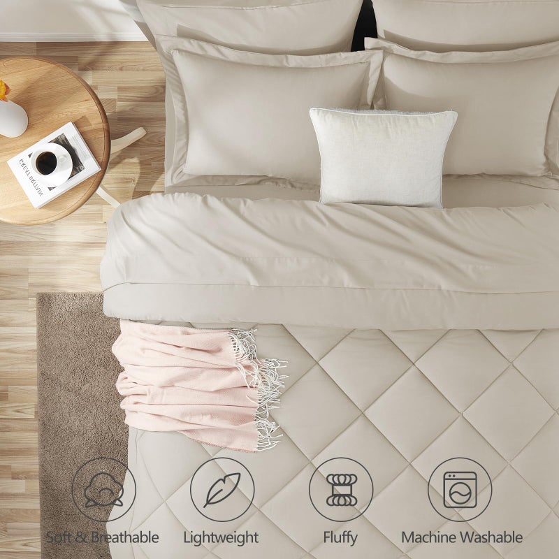 CozyLux Oversized King Comforter Set Beige - 7 Pieces Bed in a Bag Comforter Set with Sheets, Luxury Soft Bed Set All Seasons, Bedding Set with Down Alternative Comforter, Sheets, Pillowcases & Shams - Image 2