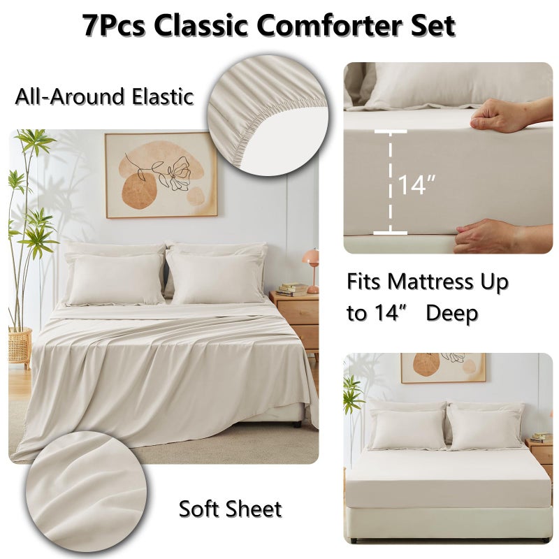 CozyLux Oversized King Comforter Set Beige - 7 Pieces Bed in a Bag Comforter Set with Sheets, Luxury Soft Bed Set All Seasons, Bedding Set with Down Alternative Comforter, Sheets, Pillowcases & Shams - Image 5