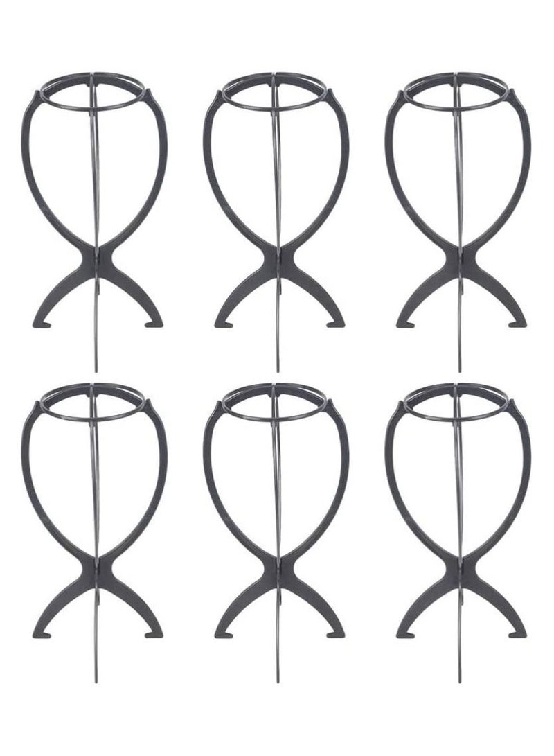 Estelle Wig Stand Holder-Estelle 6pcs Portable Durable Plastic Folding Wig Holder Hairpieces Display Tool Stable Wig Stand Dryer (Black) - Image 1