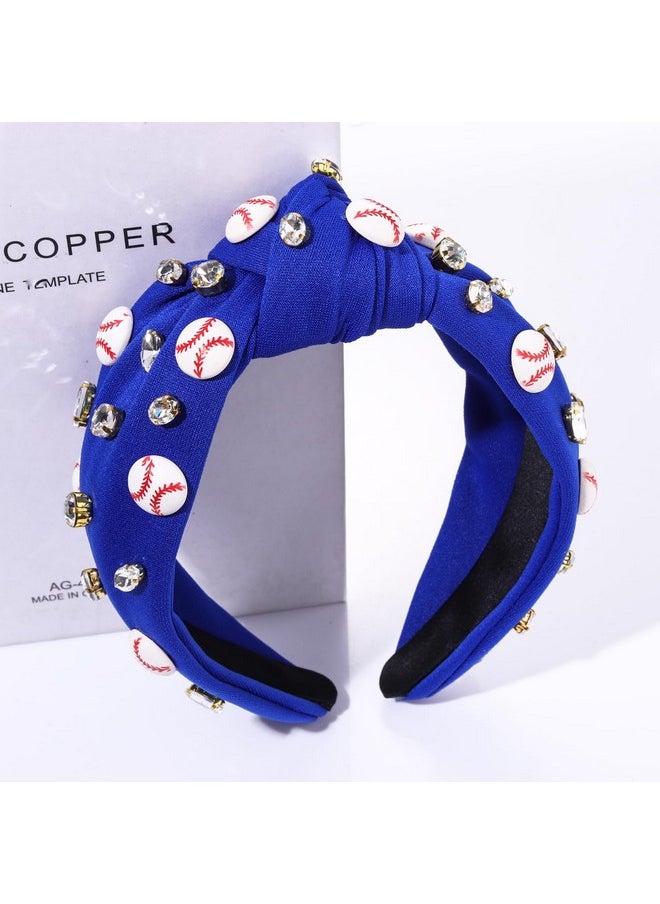 Boderier - Game Day Headband Baseball Knotted Headband For Women Bejeweled Sports Hairband Crystal Embellished Wide Top Knot Headband Game Day Accessories Gifts (Blue) - Image 1