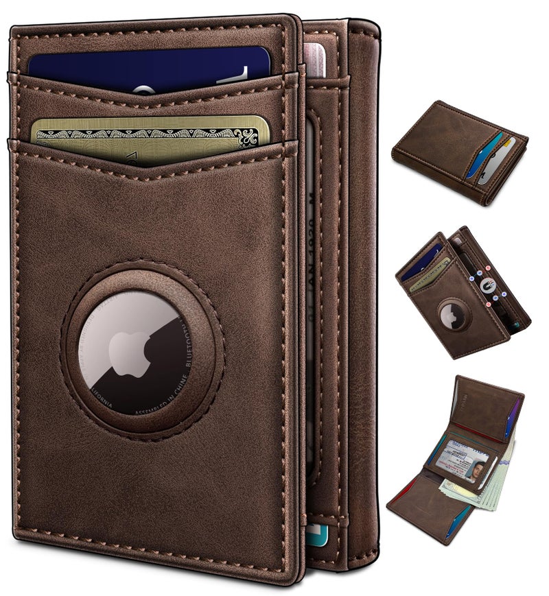 miyozi Airtag Wallet for Menwith Cash Pocket 2 ID Window 1416 Cards Magnetic Closure Slim Trifold Leather Wallet 40x31 RFID Blocking Front Pocket Wallet with Gift Box - Image 2