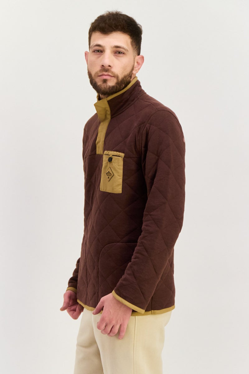 Hurley Men High Neck Long Sleeves Quilted Sweatshirt, Brown Combo  - Image 2