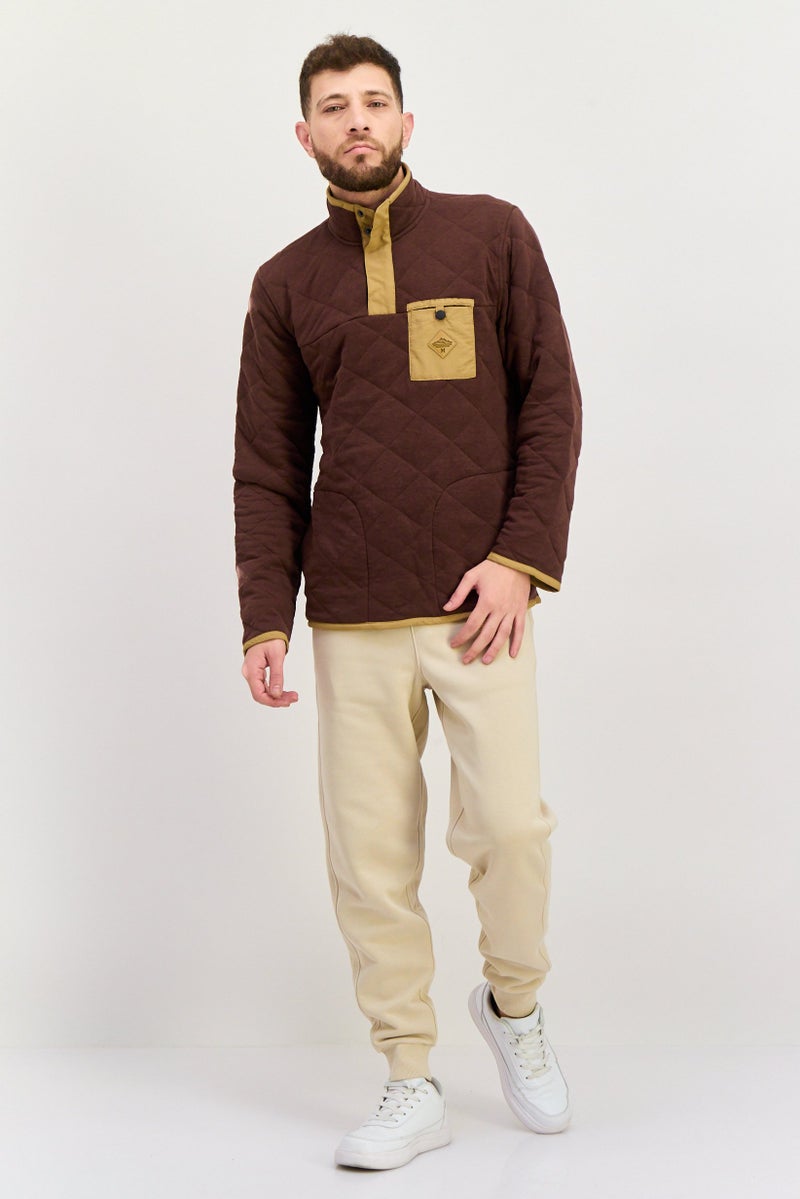Hurley Men High Neck Long Sleeves Quilted Sweatshirt, Brown Combo  - Image 4