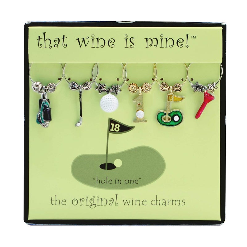 Wine Things 6-Piece Wine Charms/Wine Glass Tags/Drink Markers for Stem Glasses, Wine Tasting Party (Hole In One) - Image 4