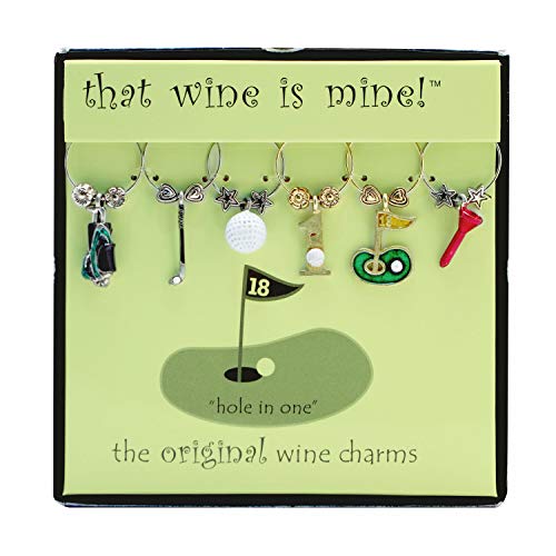 Wine Things 6-Piece Wine Charms/Wine Glass Tags/Drink Markers for Stem Glasses, Wine Tasting Party (Hole In One) - Image 1