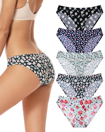 voenxe Women Bikini Underwear,Seamless Breathable Ladies Panties,No Show Comfortable Briefs Undies for Women,Hipster,5-Pack - Image 1