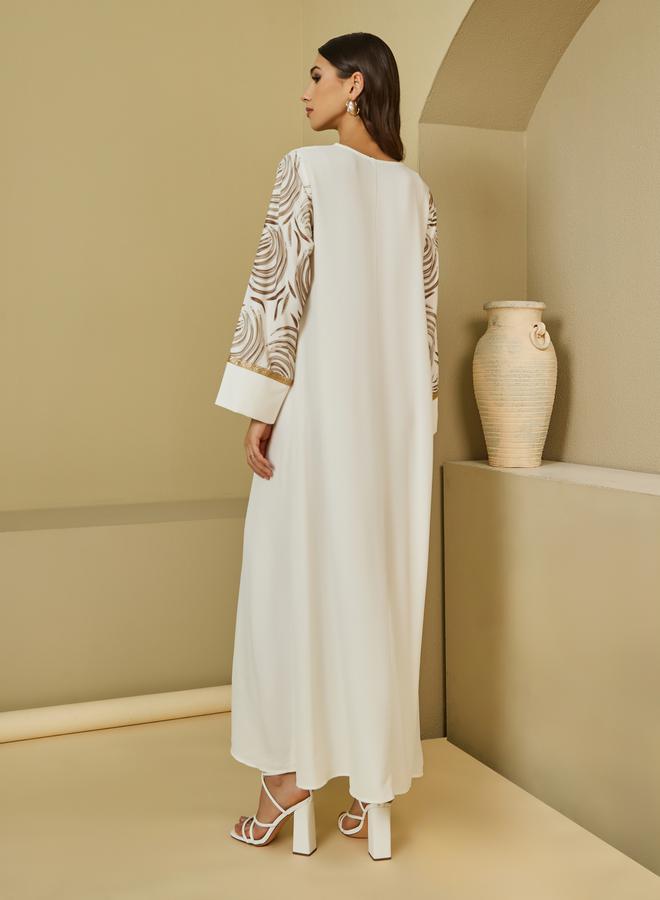 ستايلي جلابية مطبوعة بياقة على شكل حرف  وتفاصيل شراشيب - Image 4