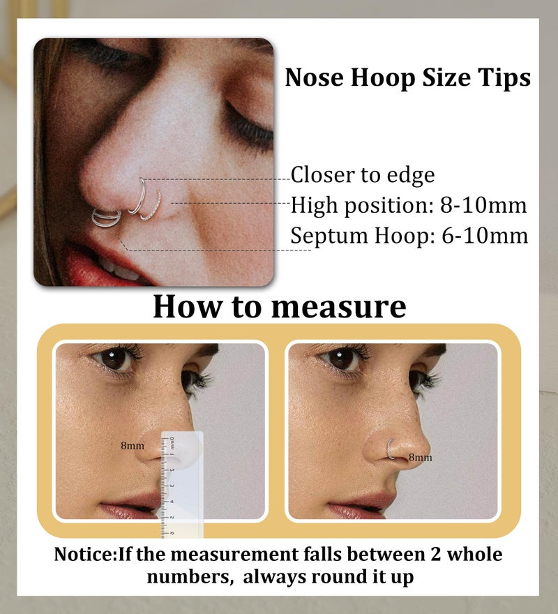 MJust 3pcs Nose Rings Hoops - G23 Pure Titanium Hinged Nose Hoops 16G/18G/20G CZ Clicker Septum Nose Ring Lip Helix Cartilage Hoop Earring Daith Rook Conch Body Piercing Jewelry for Women Men 6MM 8MM 10MM - Image 4