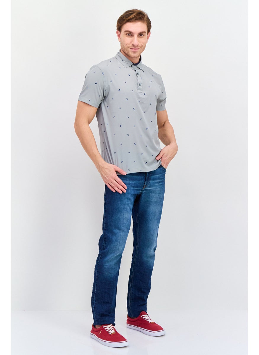 Jachs New York Men Regular Fit Allover Print Short Sleeves Polo, Grey  - Image 4