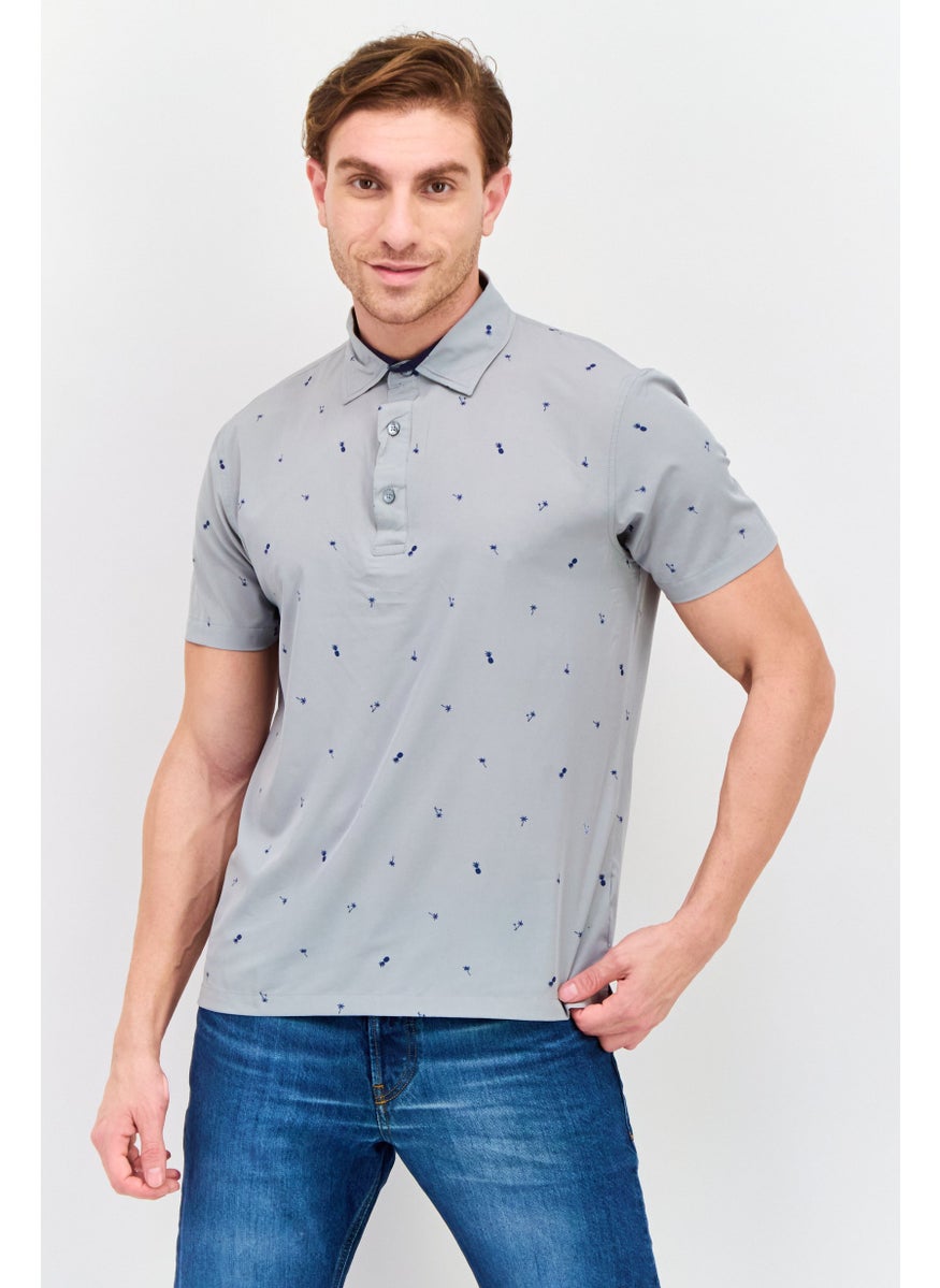 Jachs New York Men Regular Fit Allover Print Short Sleeves Polo, Grey  - Image 1