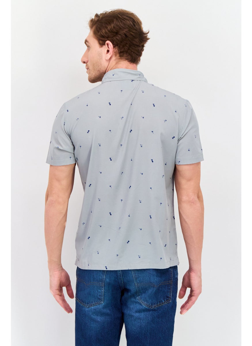 Jachs New York Men Regular Fit Allover Print Short Sleeves Polo, Grey  - Image 3