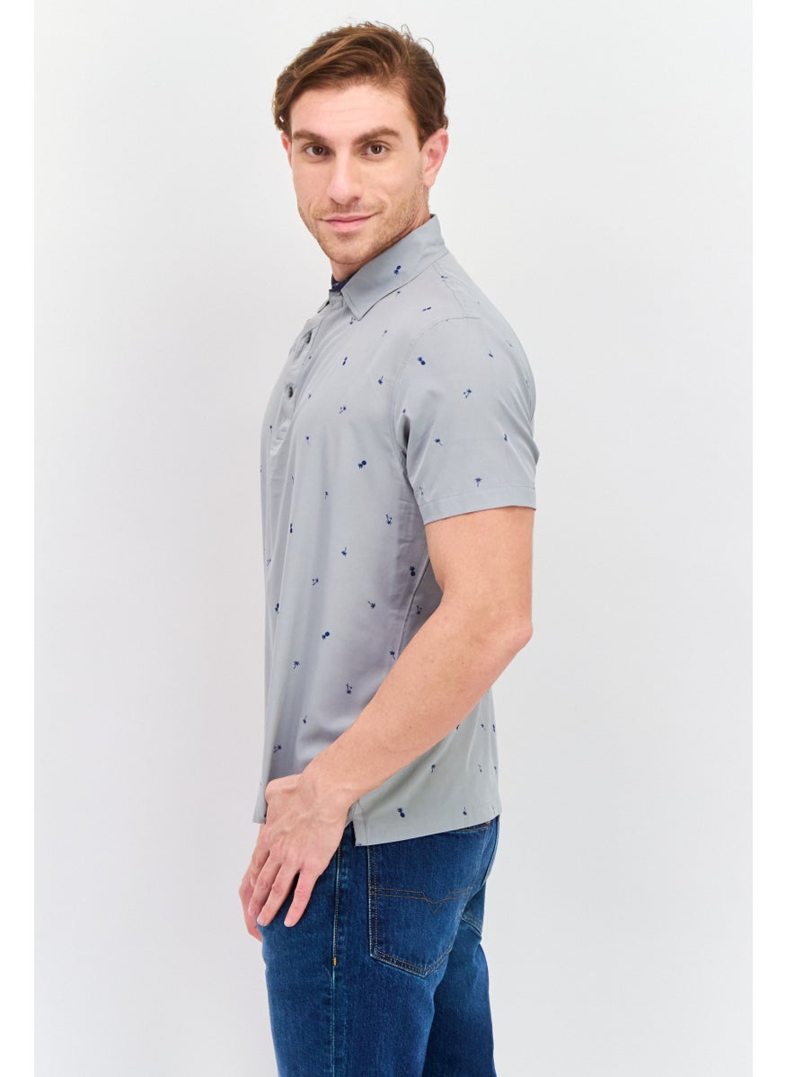 Jachs New York Men Regular Fit Allover Print Short Sleeves Polo, Grey  - Image 2