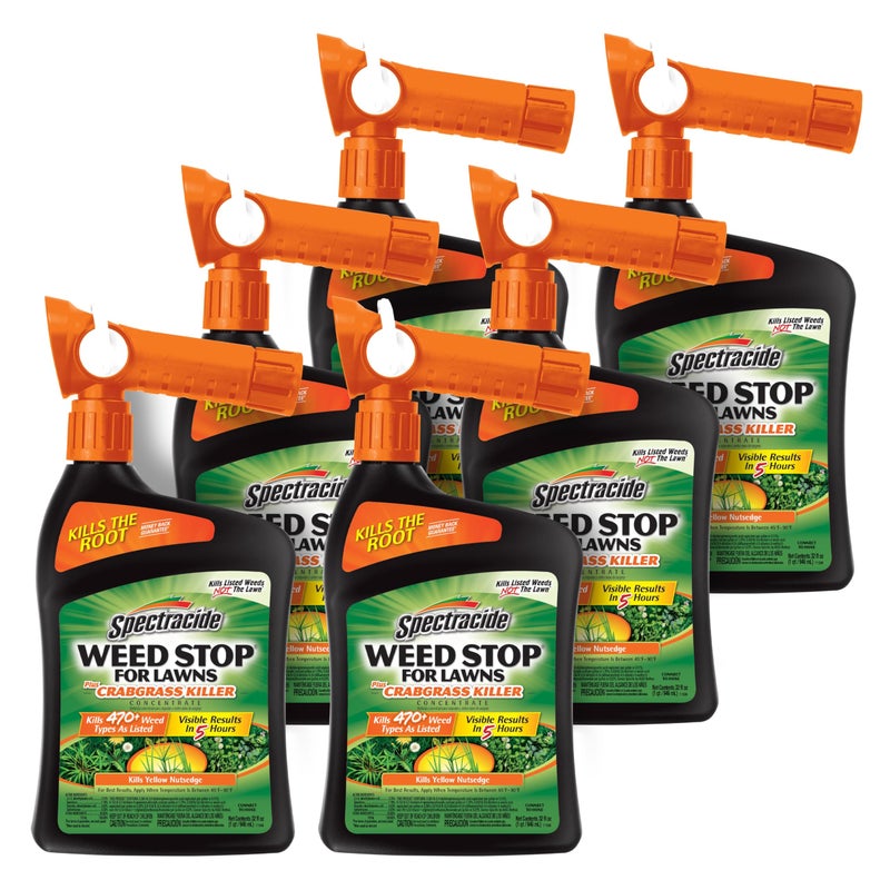 Spectracide Weed Stop For Lawns Plus Crabgrass Killer Concentrate 32 Ounces, QuickFlip Hose-End Sprayer, 6 Pack - Image 1