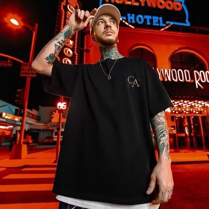 Motorcycle Fashion Brand Loose T-Shirt Fat Men'S Short Sleeve Plus Size Plus Size Half Sleeve 2023 National Fashion Plus Size Men'S Summer - Image 4
