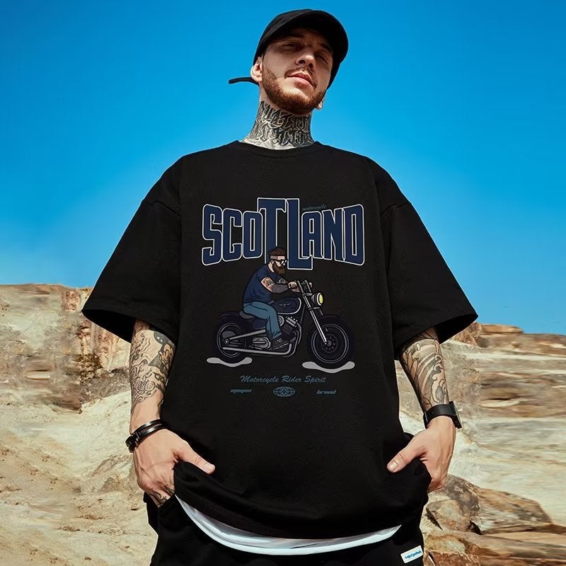 Motorcycle Fashion Brand Loose T-Shirt Fat Men'S Short Sleeve Plus Size Plus Size Half Sleeve 2023 National Fashion Plus Size Men'S Summer - Image 1