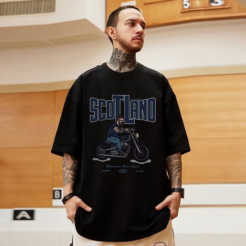 Motorcycle Fashion Brand Loose T-Shirt Fat Men'S Short Sleeve Plus Size Plus Size Half Sleeve 2023 National Fashion Plus Size Men'S Summer - Image 2