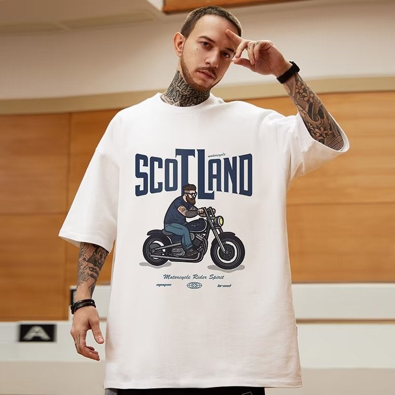 Motorcycle Fashion Brand Loose T-Shirt Fat Men'S Short Sleeve Plus Size Plus Size Half Sleeve 2023 National Fashion Plus Size Men'S Summer - Image 3