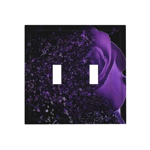 GSRLOD Romantic Purple Rose Flower Floral 2 Gang Mid Size Double Toggle Outlet Light Switch Cover Wall Plate Electrical Faceplate Decorative Dual Device Switchplate - Image 1