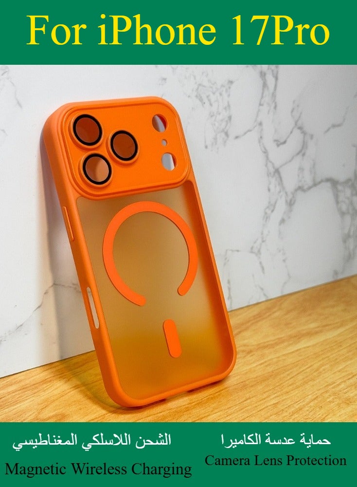 Dili Apple Orange Case iPhone17 Pro Magnetic Wireless Charging Phone Case Matte Translucent Hard Acrylic Back Shockproof Armor Camera Lens Protection Cover - Image 1