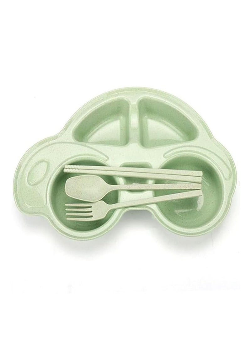 Brain Giggles BrainGiggles Car Shape Baby Food Plate with Anti-Slip Base and Cutlery Set - Mess-Free Mealtime Fun in Attractive Packaging - Ideal for Toddlers and Young Kids (Green)  - Image 2