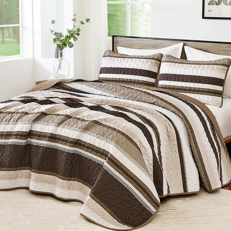 WONGS BEDDING مجموعة بطانيات من WONGS لحجم كوين، بطانية بألوان بنية مخطوطة، بطانيات خفيفة الوزن للصيف، مقاس 96" × 90". - Image 1