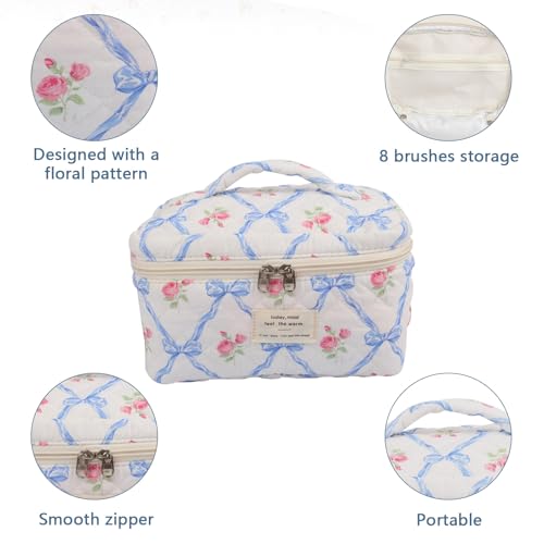 Gosect Large Makeup Bag, Cute Cosmetic Bag for Women Girls, Floral Coquette Aesthetic Toiletry Bag, Travel Make Up Organizer Bag (Blue Butterfly) - Image 4