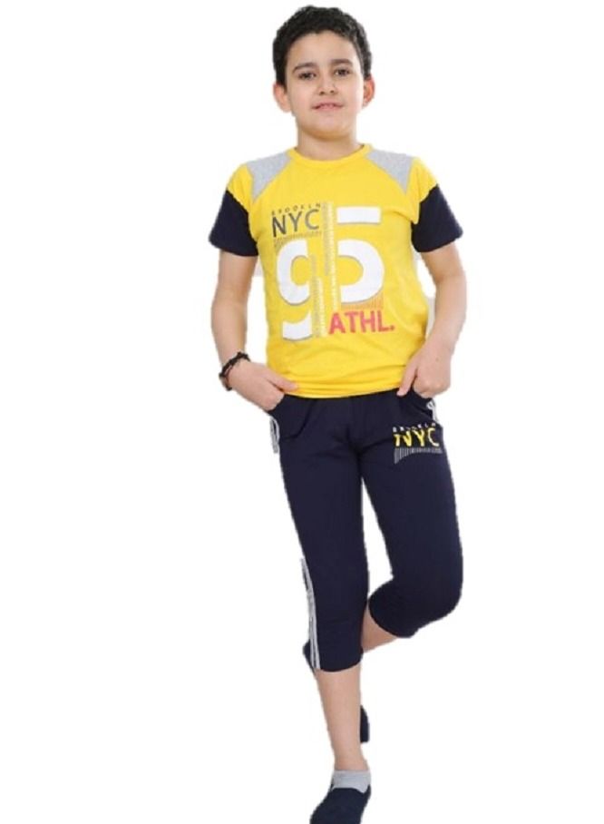 lecoo Boys summer cotton pajamas - suitable for going out, clubbing and home - sizes from 4 to 12years - consisting of a T-shirt and short pants  - Image 1