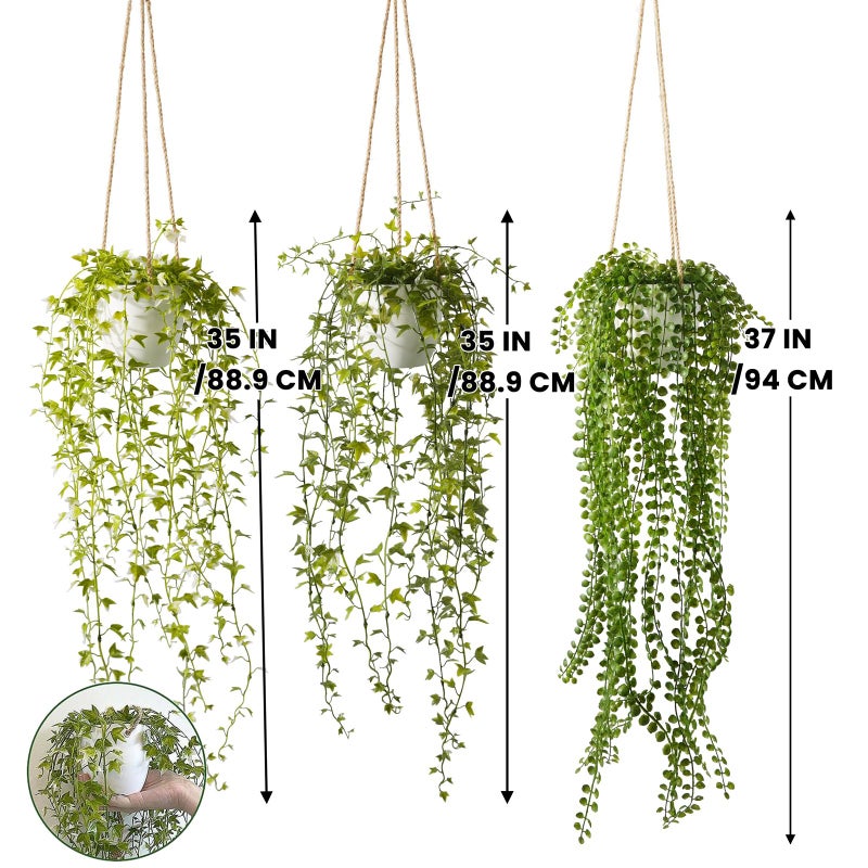 PENGYEE 3 Packs Fake Hanging Plants with Pots  37  Fake Vines for Wall Decor  Mandala Vine  Artificial Plants Indoor/Outdoor for Home Bathroom Bedroom Kitchen Office Room Decor - Image 3