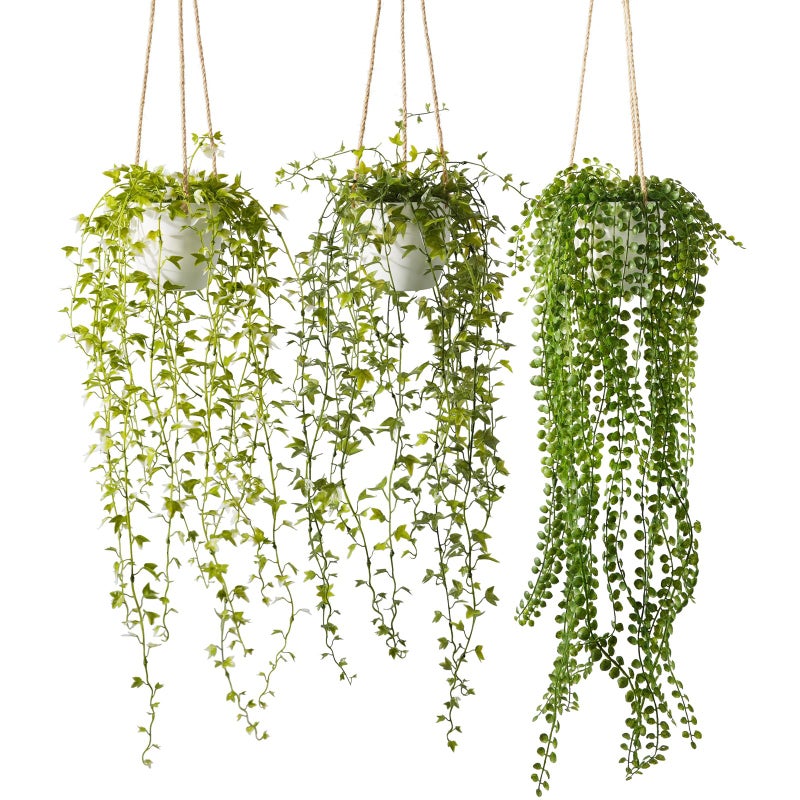 PENGYEE 3 Packs Fake Hanging Plants with Pots  37  Fake Vines for Wall Decor  Mandala Vine  Artificial Plants Indoor/Outdoor for Home Bathroom Bedroom Kitchen Office Room Decor - Image 1