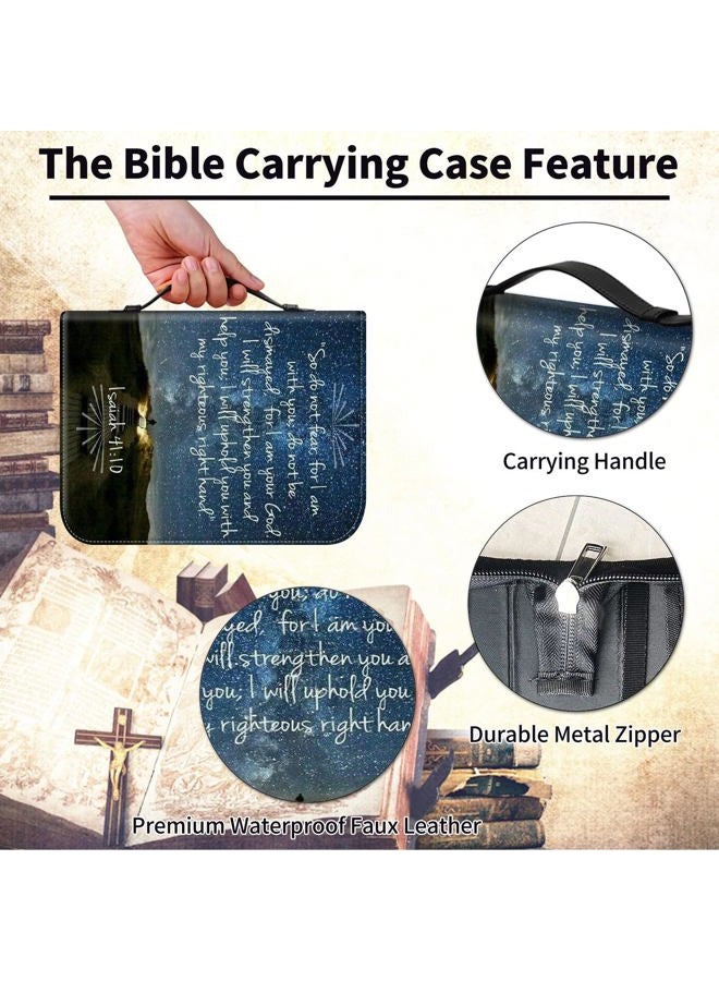 FUYOCWE Bible Cover for Men,Large Leather Bible Case Fit Book Up to 11x8x2.4 in,Bible Verse Isaiah 41:10 Bible Covers Bible Study Carrier Church Bags w/Handle & Zipper - Image 5