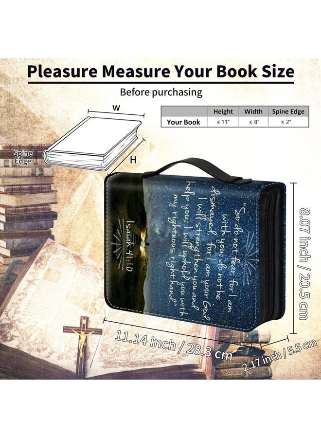 FUYOCWE Bible Cover for Men,Large Leather Bible Case Fit Book Up to 11x8x2.4 in,Bible Verse Isaiah 41:10 Bible Covers Bible Study Carrier Church Bags w/Handle & Zipper - Image 4