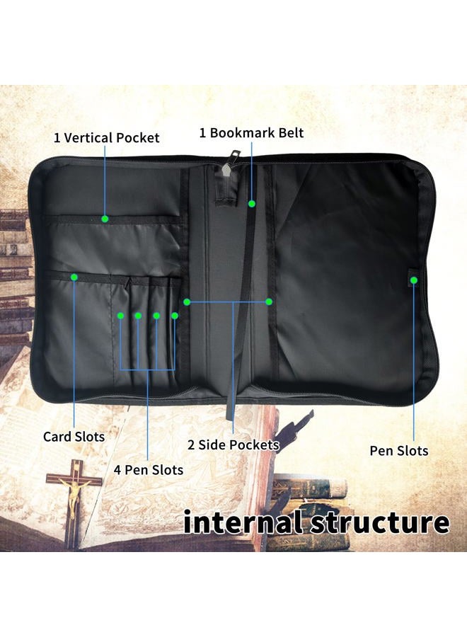 FUYOCWE Bible Cover for Men,Large Leather Bible Case Fit Book Up to 11x8x2.4 in,Bible Verse Isaiah 41:10 Bible Covers Bible Study Carrier Church Bags w/Handle & Zipper - Image 2