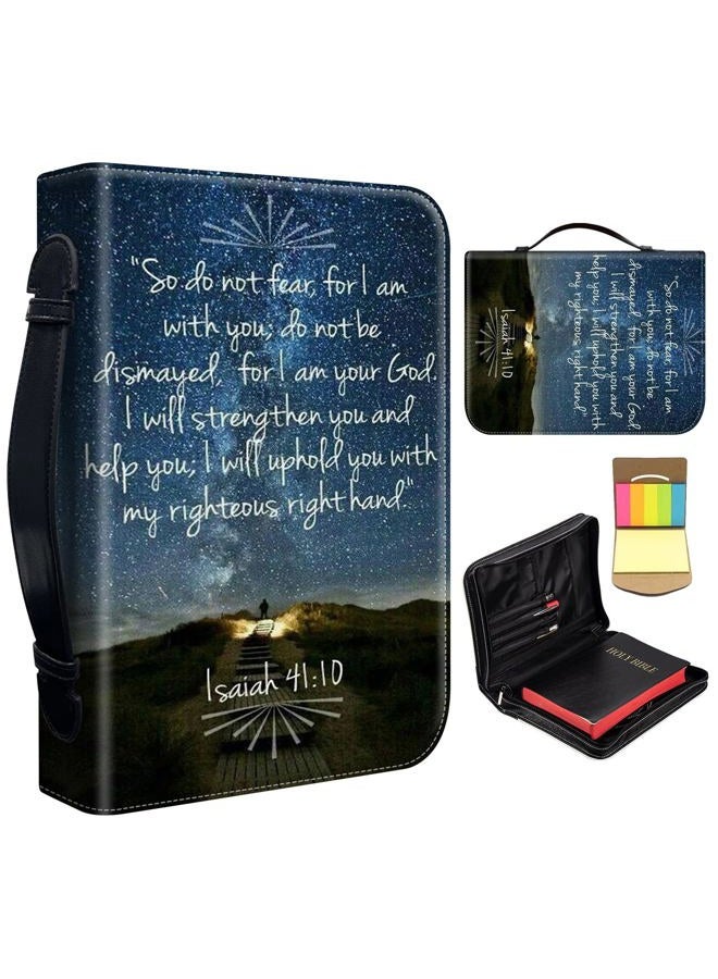FUYOCWE Bible Cover for Men,Large Leather Bible Case Fit Book Up to 11x8x2.4 in,Bible Verse Isaiah 41:10 Bible Covers Bible Study Carrier Church Bags w/Handle & Zipper - Image 1