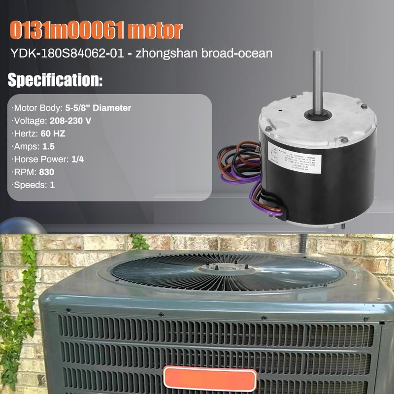 0131M00061SP 1/4 Hp محرك مروحة مكثف يستبدل محرك مروحة مكثف Goodman Zongshan Broad-Ocean Motor YDK-180S84062-01-830 RPM 1-Speed ​​يحل محل Amana Janitrol P/N: 0131M00014PS - Image 4