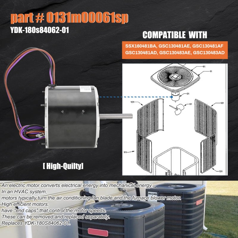 0131M00061SP 1/4 Hp محرك مروحة مكثف يستبدل محرك مروحة مكثف Goodman Zongshan Broad-Ocean Motor YDK-180S84062-01-830 RPM 1-Speed ​​يحل محل Amana Janitrol P/N: 0131M00014PS - Image 5