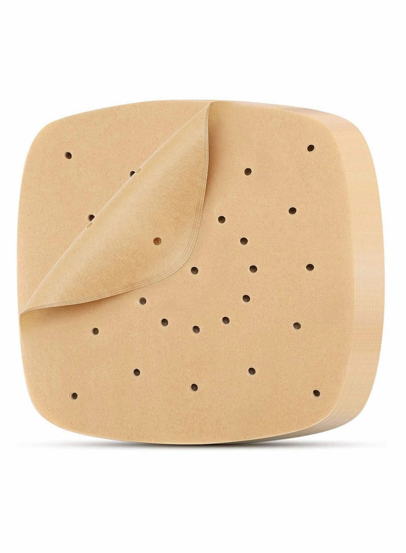 Excefore Air Fryer Parchment Paper 200 Pcs - 8.5 inch Unbleached Square Air Fryer Liners/Steaming Parchment Liner/Perforated Parchment for Air Fryer, Steaming Basket and More(Brown) - Image 1