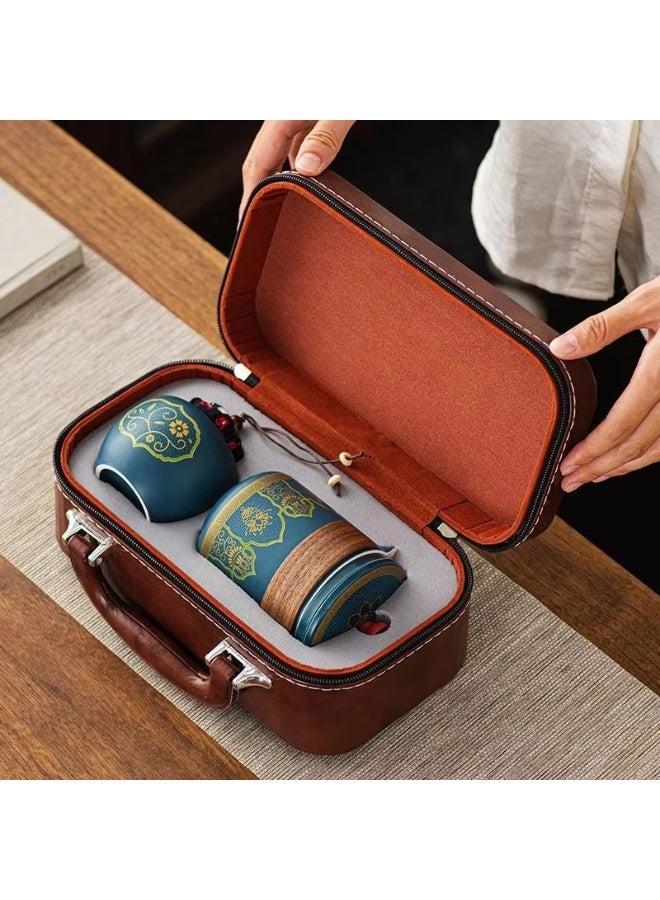 Aijmil Teacup Set,3 Ceramic Teacups with Storage Bag, Gold Woodgrain Teacup Set, 3 Teacups 1 Tea Canister 1 Teapot, Perfect for Home, Office and Restaurant Use - Image 4