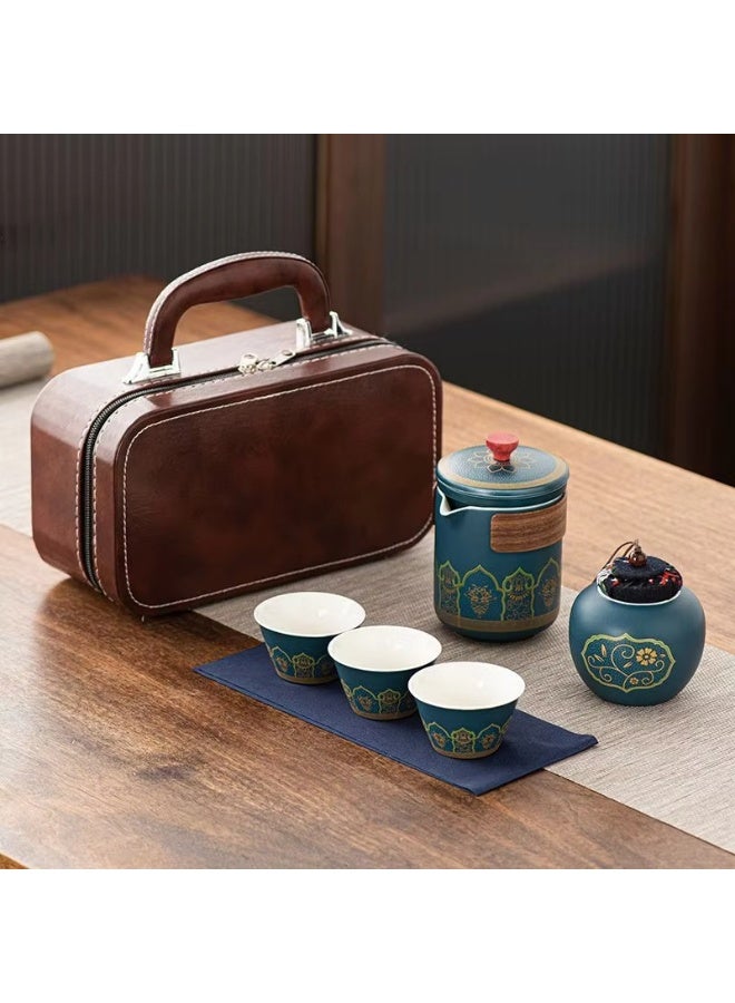 Aijmil Teacup Set,3 Ceramic Teacups with Storage Bag, Gold Woodgrain Teacup Set, 3 Teacups 1 Tea Canister 1 Teapot, Perfect for Home, Office and Restaurant Use - Image 3