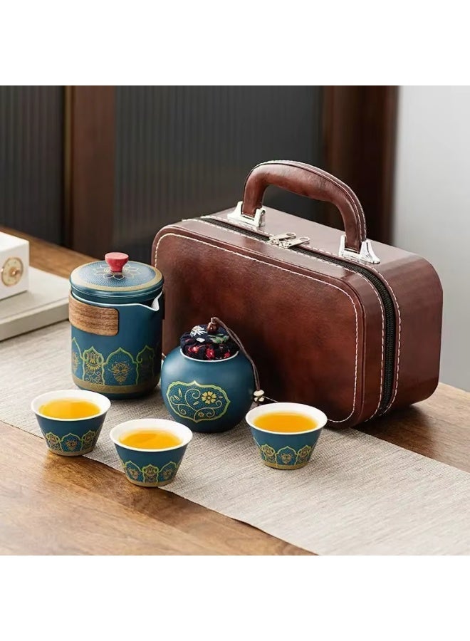 Aijmil Teacup Set,3 Ceramic Teacups with Storage Bag, Gold Woodgrain Teacup Set, 3 Teacups 1 Tea Canister 1 Teapot, Perfect for Home, Office and Restaurant Use - Image 1