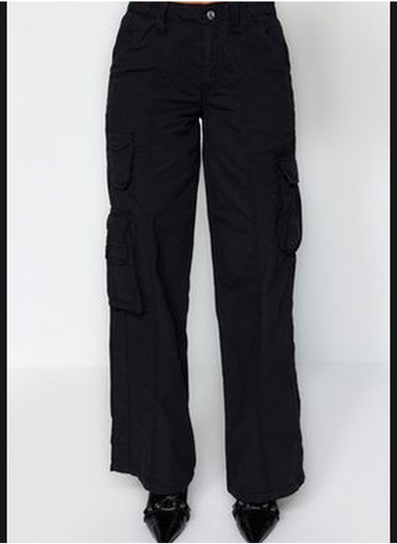 trendyol Black High Waist Wide Leg Jeans with Cargo Pocket TWOAW24JE00215  - Image 1