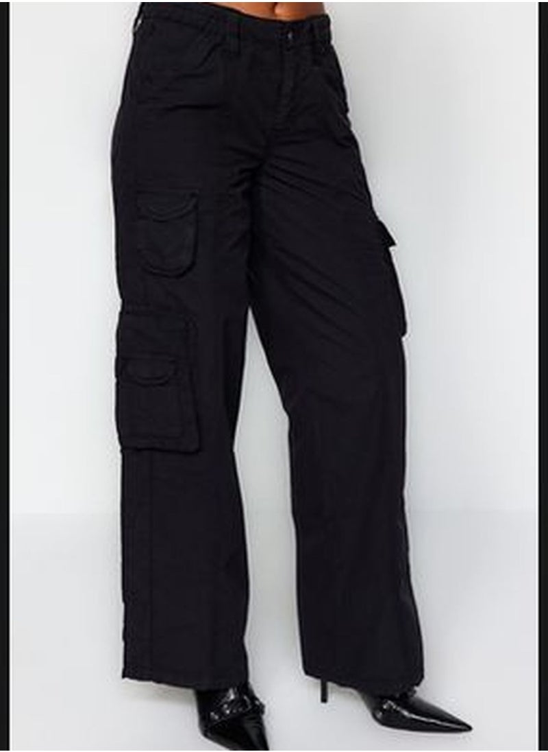 trendyol Black High Waist Wide Leg Jeans with Cargo Pocket TWOAW24JE00215  - Image 2